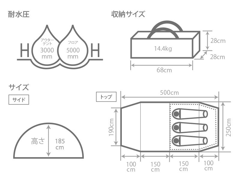 DOD KAMABOKO TENT 3(S) 隧道帳篷 黑色 T3-688-BK